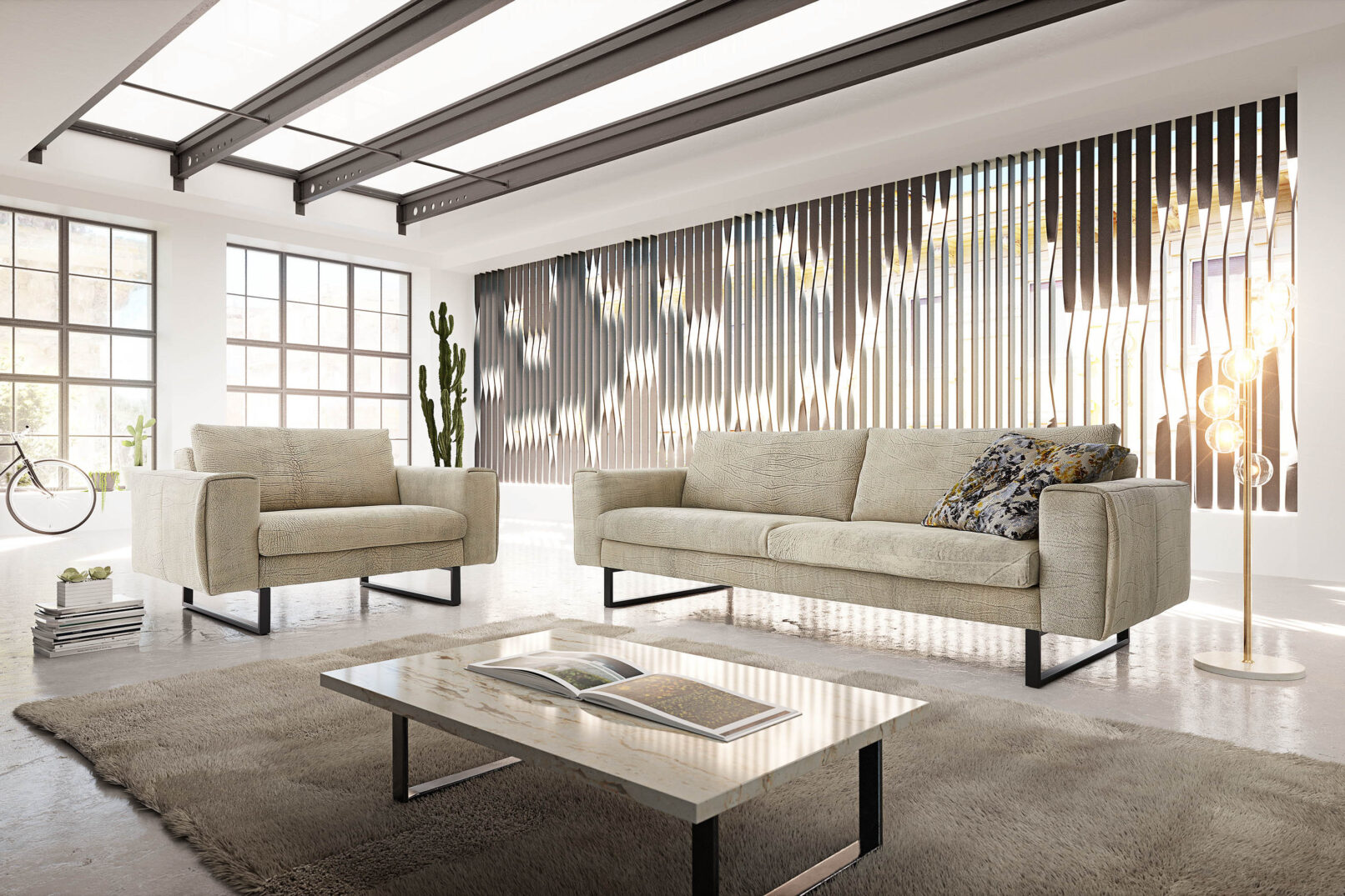 Ghế sofa FORMA, da bò Colonial nubuk hóa từ bò đực trung Âu — dày 2.8-3.0mm, hiệu ứng hai tông màu qua kỹ thuật Sandwich thủ công, mỗi tấm da là một độc bản. Nhà sản xuất: Tommy M, CHLB Đức | Phân phối độc quyền bởi Eleganz Furniture Vietnam.